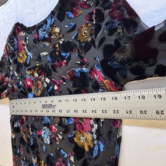 Mevisto Womens Black Multicolor Burnout Velvet Floral Long Sleeve Shift Dress - Picture 5 of 9